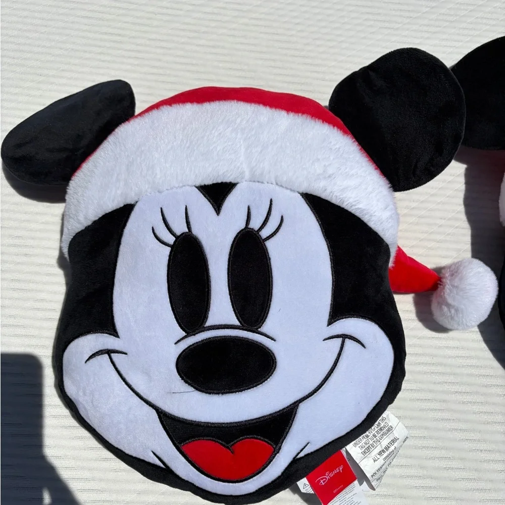 Disney Red, Black & White Mickey and Minnie Santa Plush Face Pillows